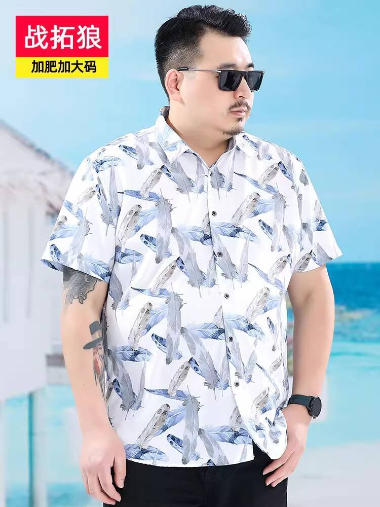 Lengan Pendek Longgar Motif Bunga Zhan Tuo Wolf untuk Pria Besar dan Tinggi Ukuran Plus Fashion Sant