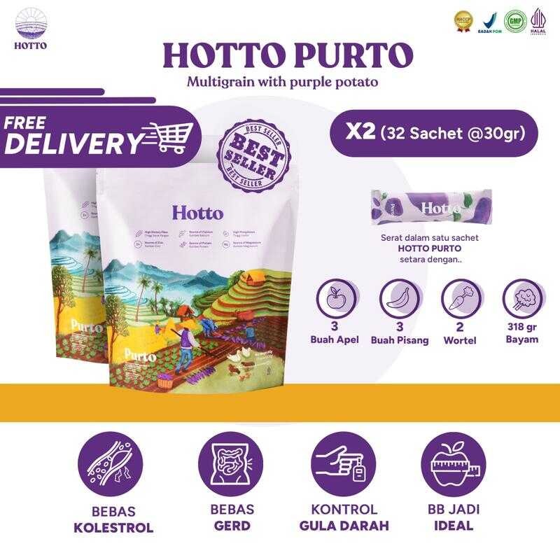 

Hotto Purto Superfood Multigrain - 2 Pouch terdiri dari 32 Sachet.