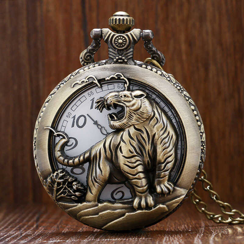 Animal Pattern Tiger Pocket Watch Quarzt Necklace Pendant Boy Men Fob Watches Children Gift Hol es