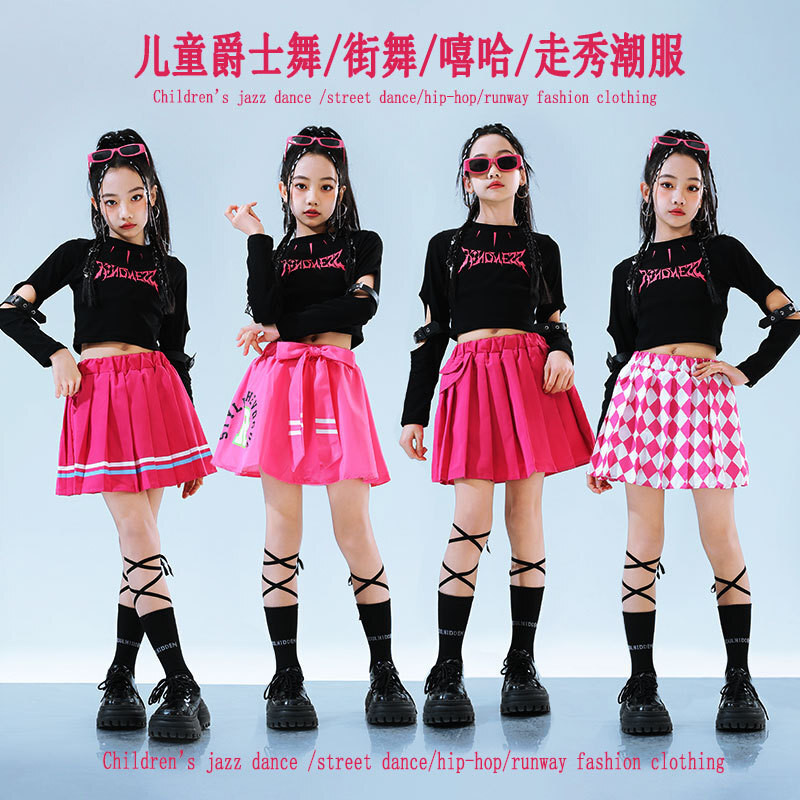 Baju Dance Hip Hop Kostum Jazz Anak Perempuan, Latihan Hiphop Jalanan Anak, Set Pakaian Musim Panas 