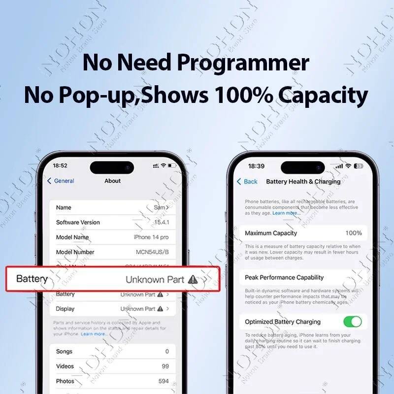 Baterai NOHON untuk iPhone 11 12 13 14 15 Pro Max XR XS XSMax Pengganti Baterai Ponsel Kapasitas Tin