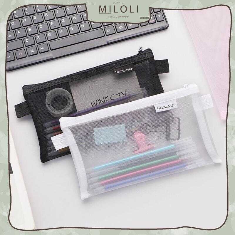

[MILOLI] Kotak HE CHOOSES SIMPLE Pouch Transparant Portabel Tempat Pensil Jaring Resleting Stationery - F0210