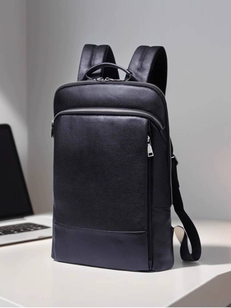 Ransel Komuter Kulit Asli Pria Ultra-Tipis Ringan Kapasitas Besar Perjalanan Tipis Tas Laptop 15,6 I