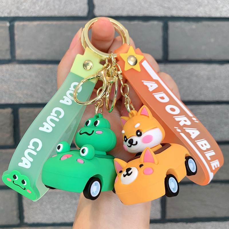 Gantungan Kunci Hewan Kecil Berkendara Boneka Silikon Kelinci Shiba Inu Panda Gantungan Kunci Mobil 