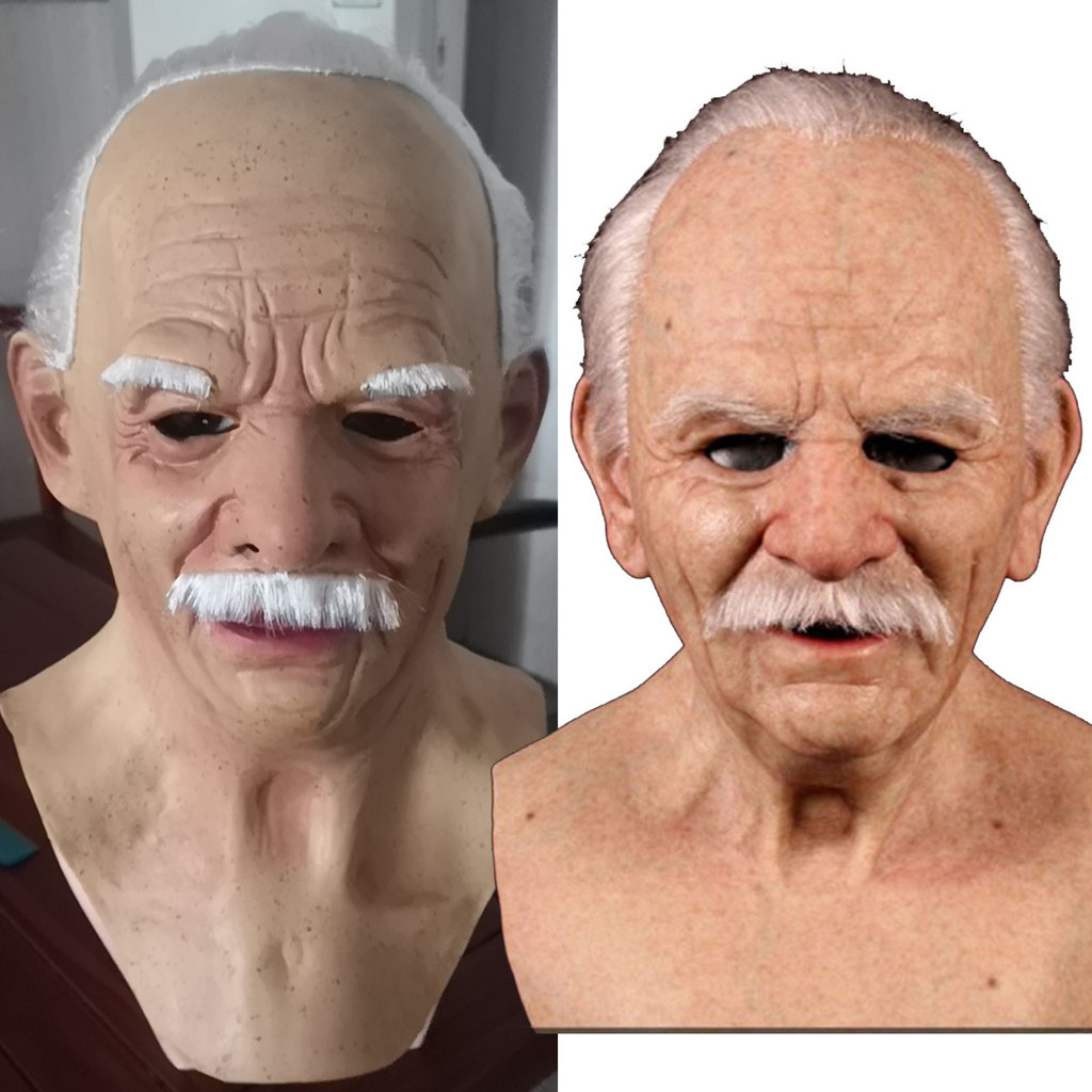 Topeng Wajah Mask  Elderly, Headset, Young Man, Wig, Imitasi, Cantik, Topeng Latex Karakter Headset