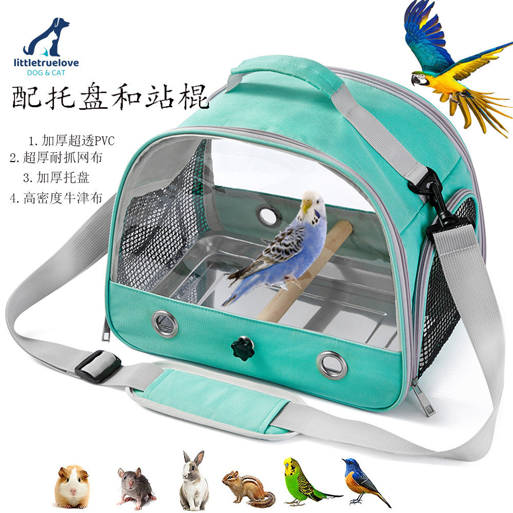 Tas pembawa melipat burung berwarna hijau mint bawa tas hewan peliharaan kecil di luar
