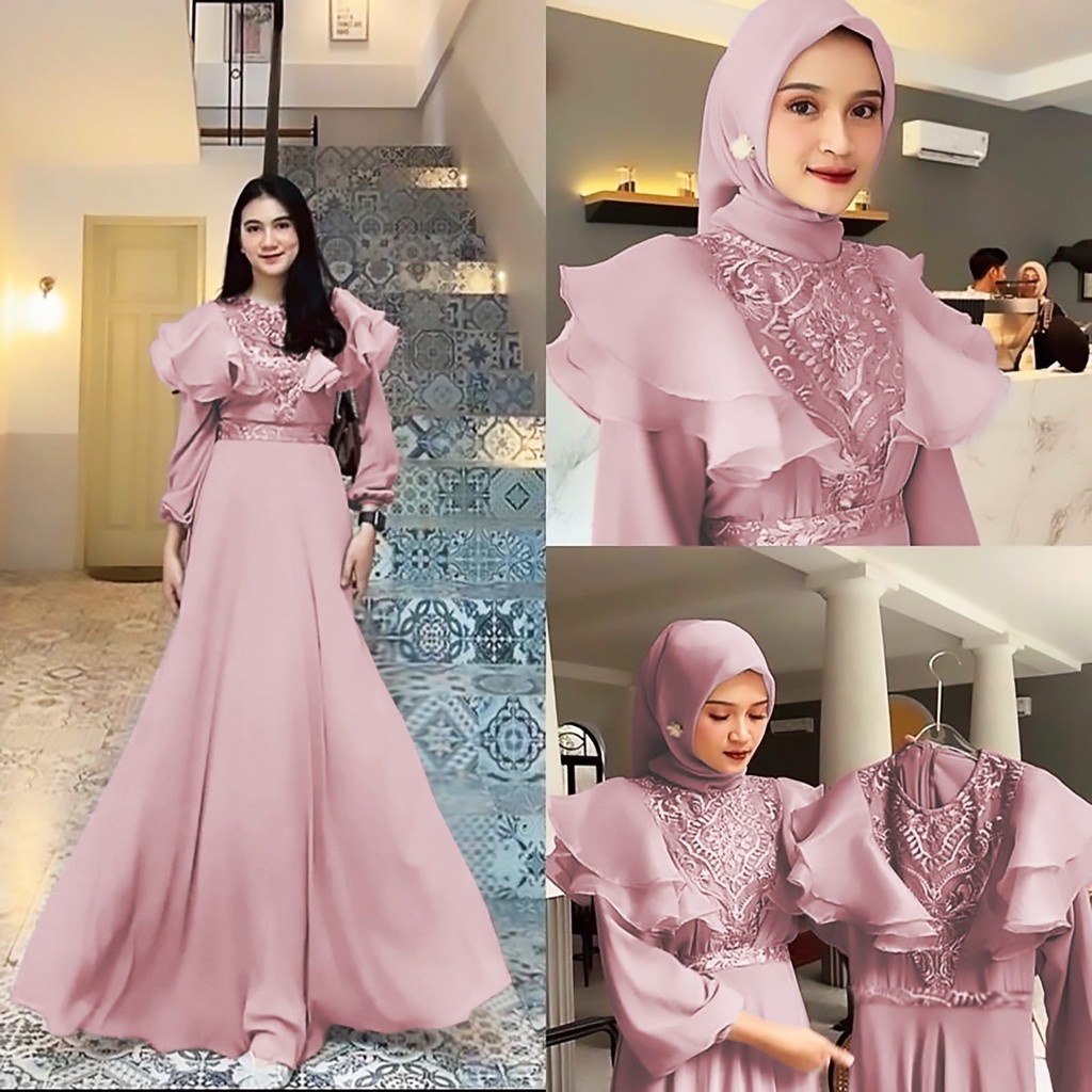 MAXI MEGHAN DRESS GAMIS TILE BORDIR ORGANZA GAMIS PESTA MEWAH DRESS KONDANGAN MUSLIM GAUN MUSLIMAH