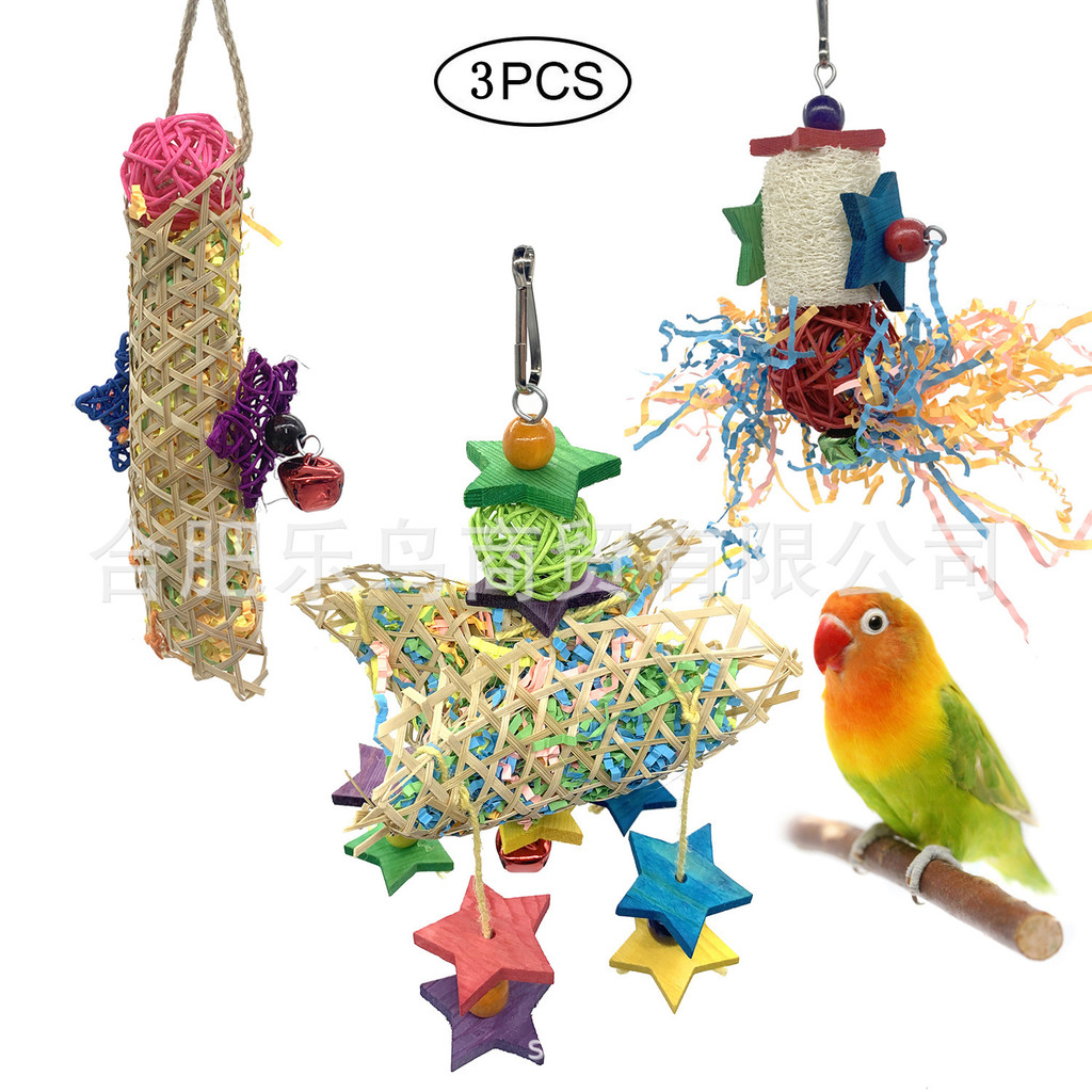 Aksesoris Hewan Peliharaan  3pcs papa burung bola rattan jaring bambu berus rumput kertas mainan men