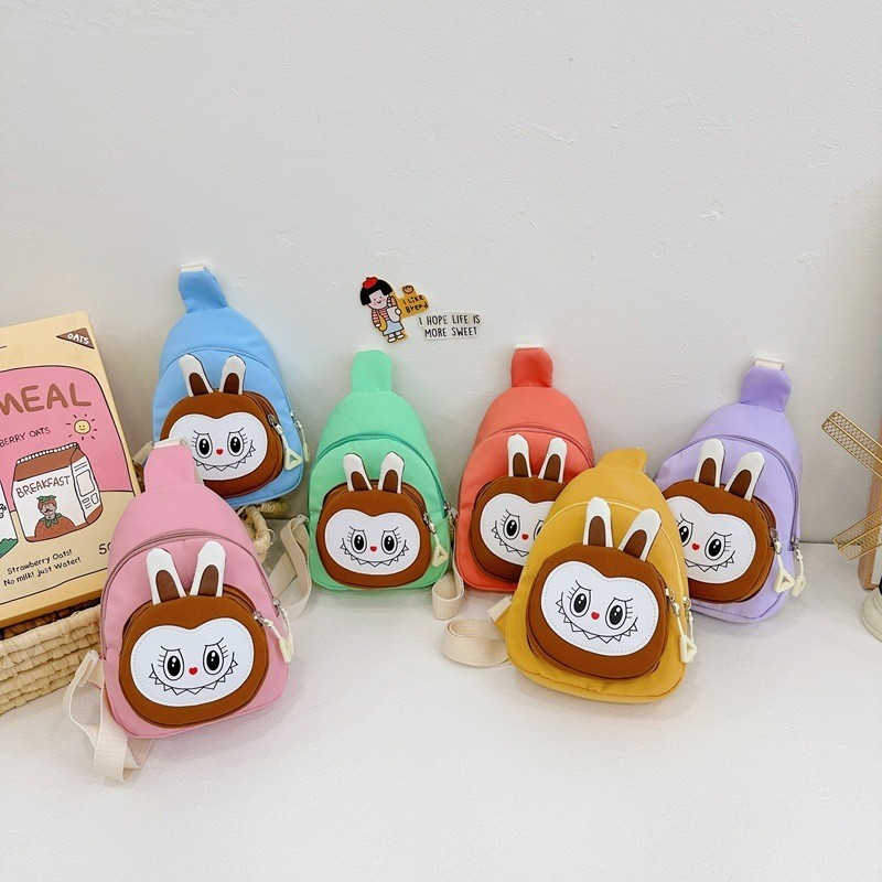 Tas Labubu  dada kartun baru manis Tas bahu Labubu tiga dimensi taman anak-anak tasnya crossbody rin