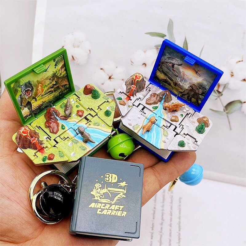 Gantungan Kunci  Creative 3D pop-up fantasy world magic book keychain kastle ship dinosaur space puz