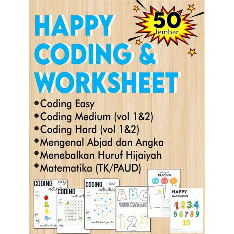 

50 lembar kertas aktivitas untuk anak. worksheet HVS A5. coding for kids Paper