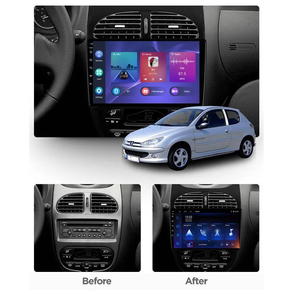 Radio Mobil 8+128 Untuk Peugeot 206 206CC 206SW 1998-2016 Citroen C2 2004-2008 Pemutar Android Auto 
