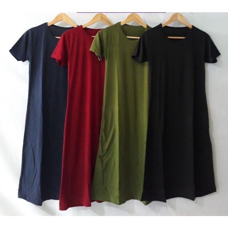 DRESS WANITA DEWASA POLOS BAHAN KAOS/DRESS POLOS NAVY/ DASTER LENGAN PENDEK /MIDI DRESS MURAH TERLA