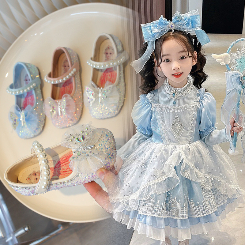 

Sandal Gadis 2024 Musim panas Anak baru Elsa Kristal Bow Kulit Berlian Putri Sepatu tunggal