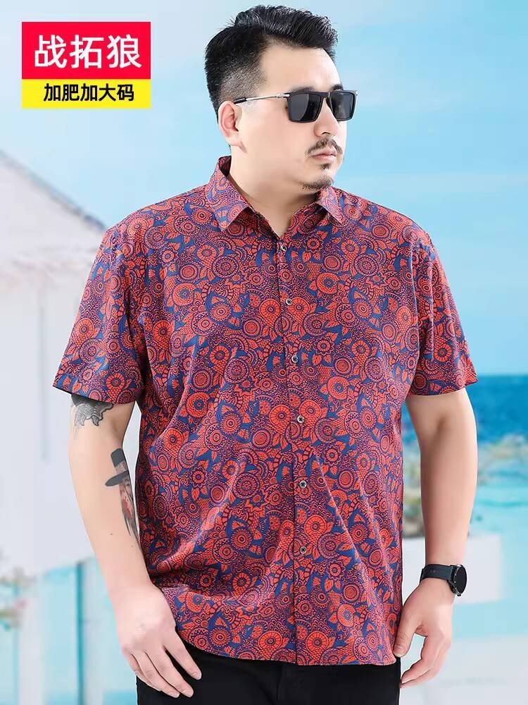 Zhan Tuo Wolf Musim Panas Ukuran Santai Lengan Pendek Motif Bunga Kemeja Fashion Longgar untuk Pria 