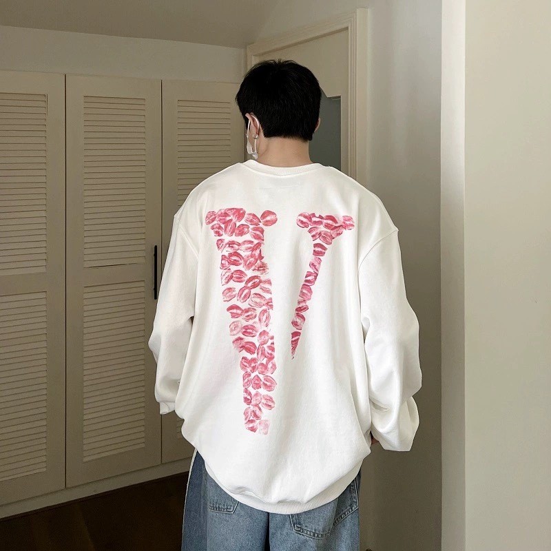 Vlone geng bibir merah besar V huruf melepaskan trendy brand unisex pasangan pullover berkeliaran le