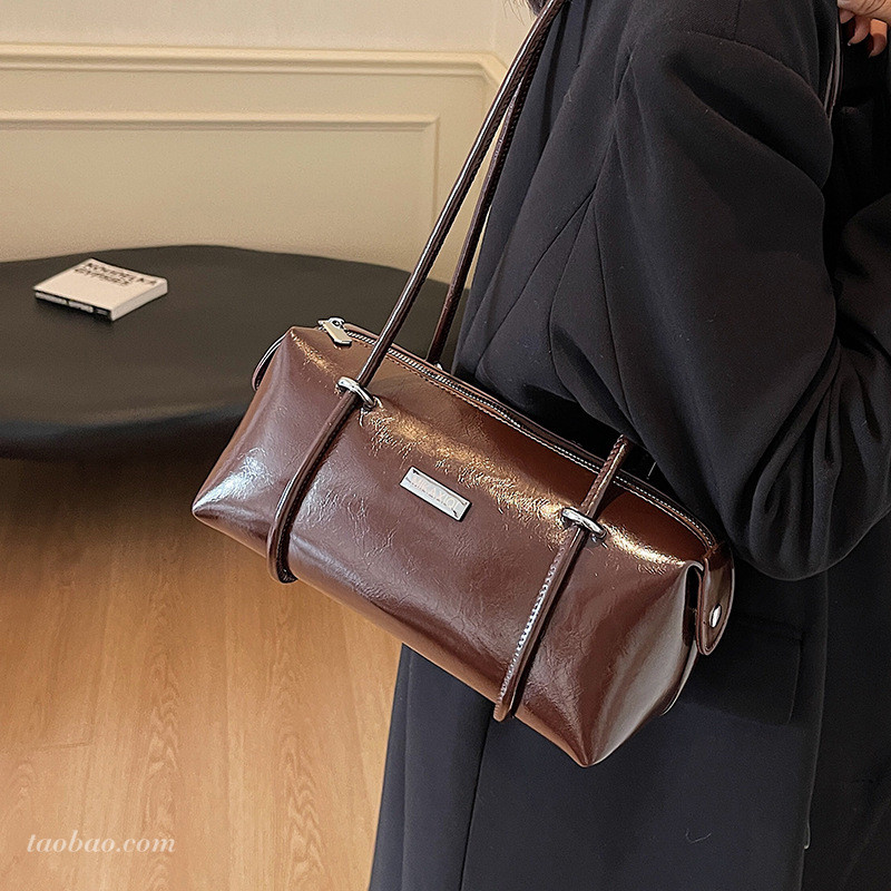 Tas selempang ketiak kulit waxed, tas tangan Boston