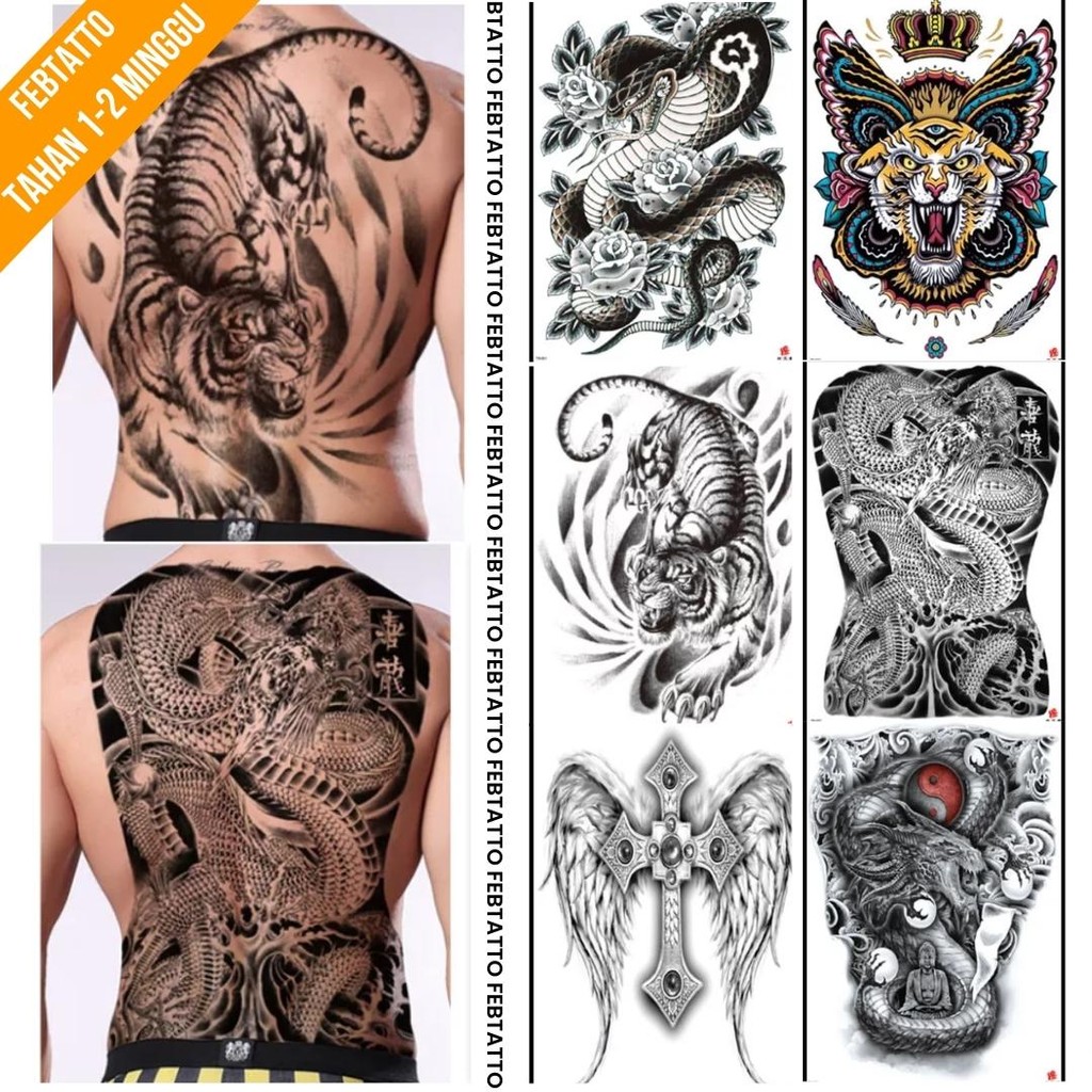 Grosir Termurah Tato Temporer - Tatto Temporer Tahan hingga 2 Minggu , Tato Temporary Naga, Salib S