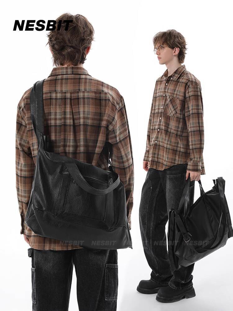 Pria Gaya INS Korea Merek Kulit Besar Multifungsi Selempang Tangan Trendy Tas Gym