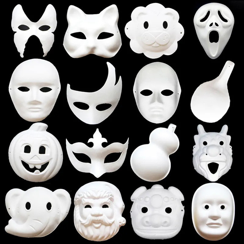 Topeng Wajah Mask  rubah pulp kertas dicat DIY tangan anak-anak menggambar Halloween kucing pompa ko