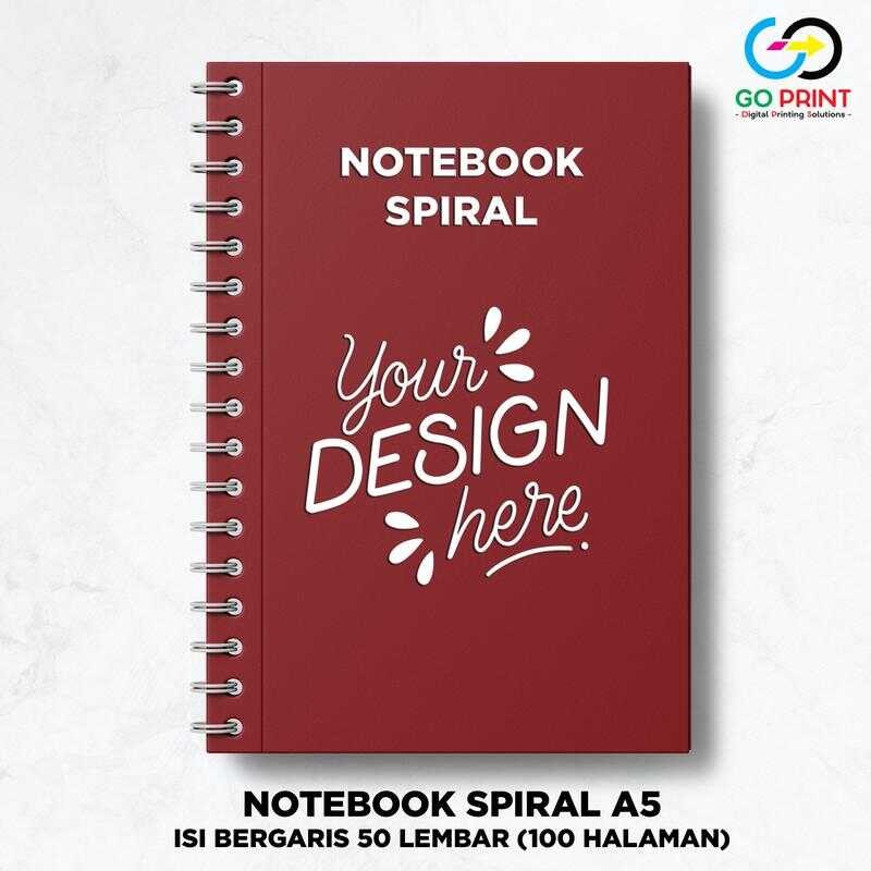 

Notebook A5 Spiral Block Note Custom / Souvenir Isi HVS Bergaris 50 lbr (100 Halaman) - Cover Depan Belakang