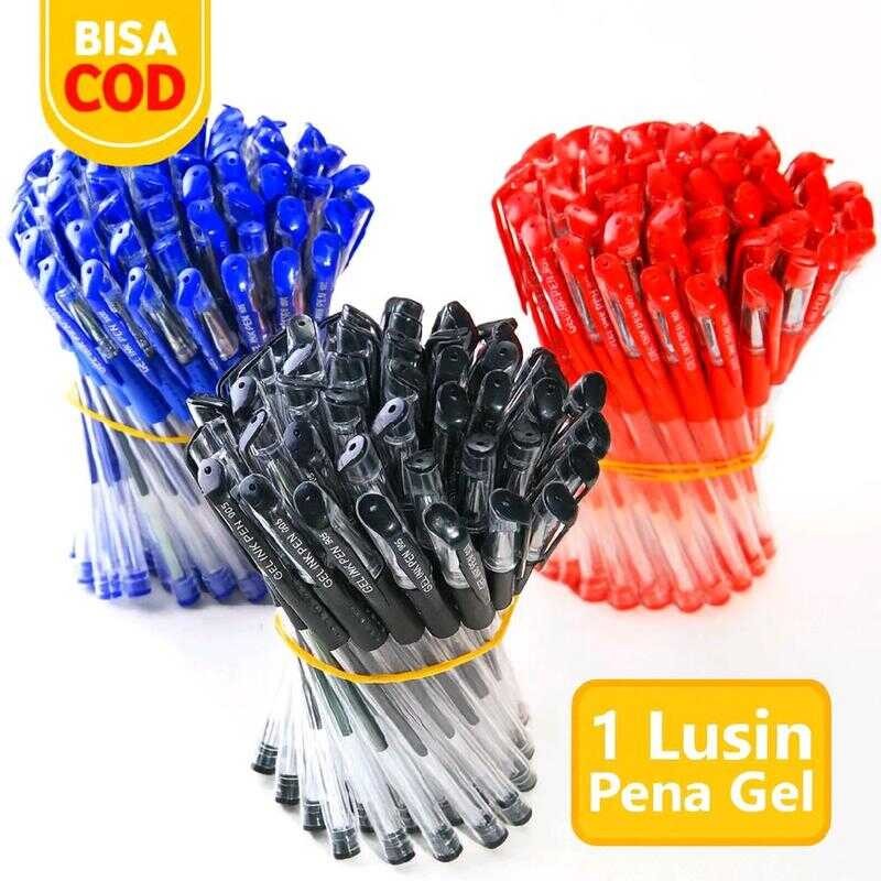 

1 Lusin Isi 12 Pcs Pulpen Tinta 0.5 mm Bisa Diisi Ulang Balpoint Gel Murah Alat Tulis Pena Plastik Stationery Merah