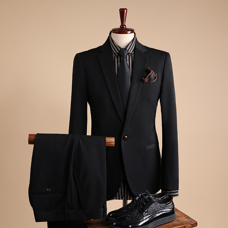 Setelan Jas Pria  Four Seasons British Men's Slim Fit Business Accompanying Groom Wedding Dress Suit