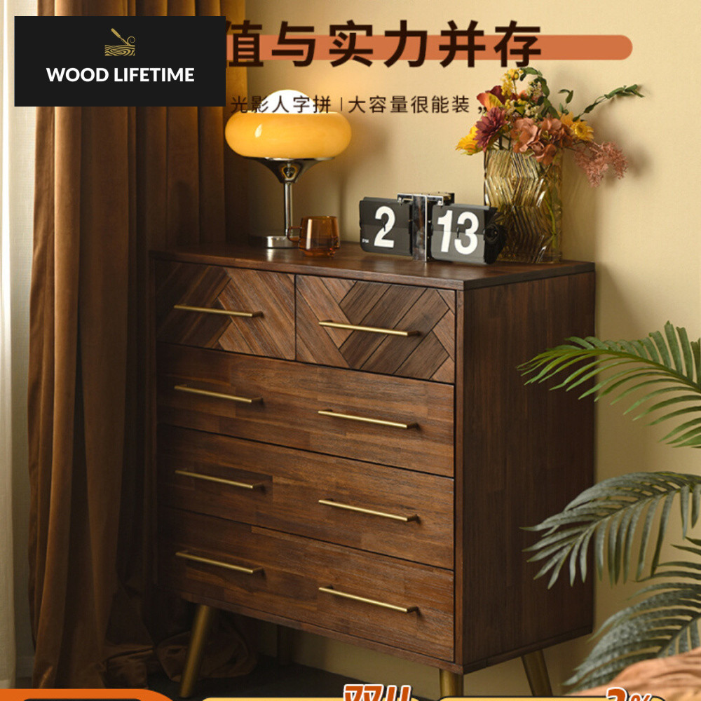 Mouriya kayu solid lima lemari kabinet kamar tidur kecil Nordic modern sederhana cahaya tamu ruang p