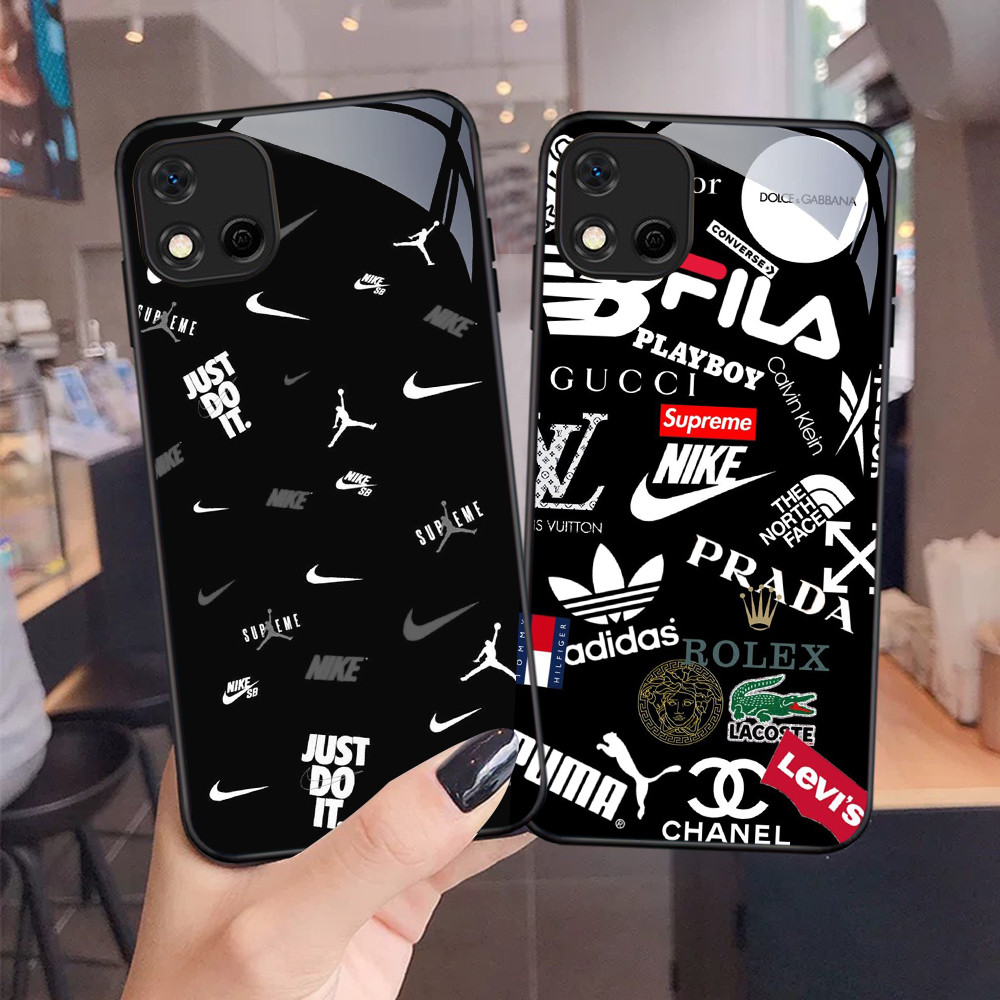 NC-64 Nike Kaca Glass Case Untuk Realme C20 C20A C11 OPPO A16E A16K A93 Reno 4 4F F17 Lite Pro