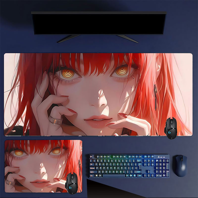 Makima Chainsaw Man Alas meja kerja Aesthetic Panjang Gaming karet Mouse Pad Silicone Base 80x30 cm 