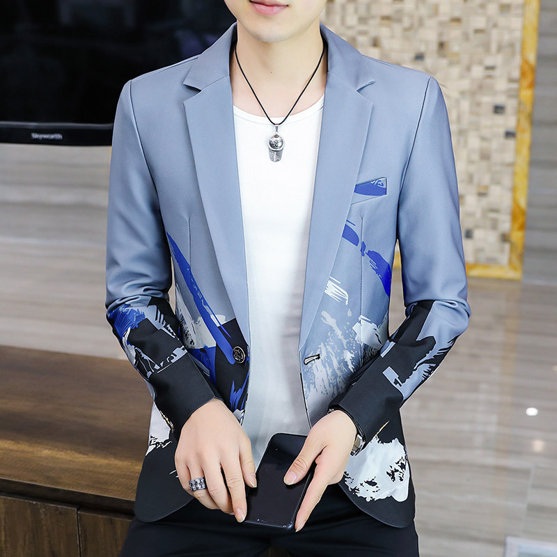 Blazer Pria  Pakaian baru biasa dengan kecil yang dicetak jaket pakaian biasa, fashionable dan versa