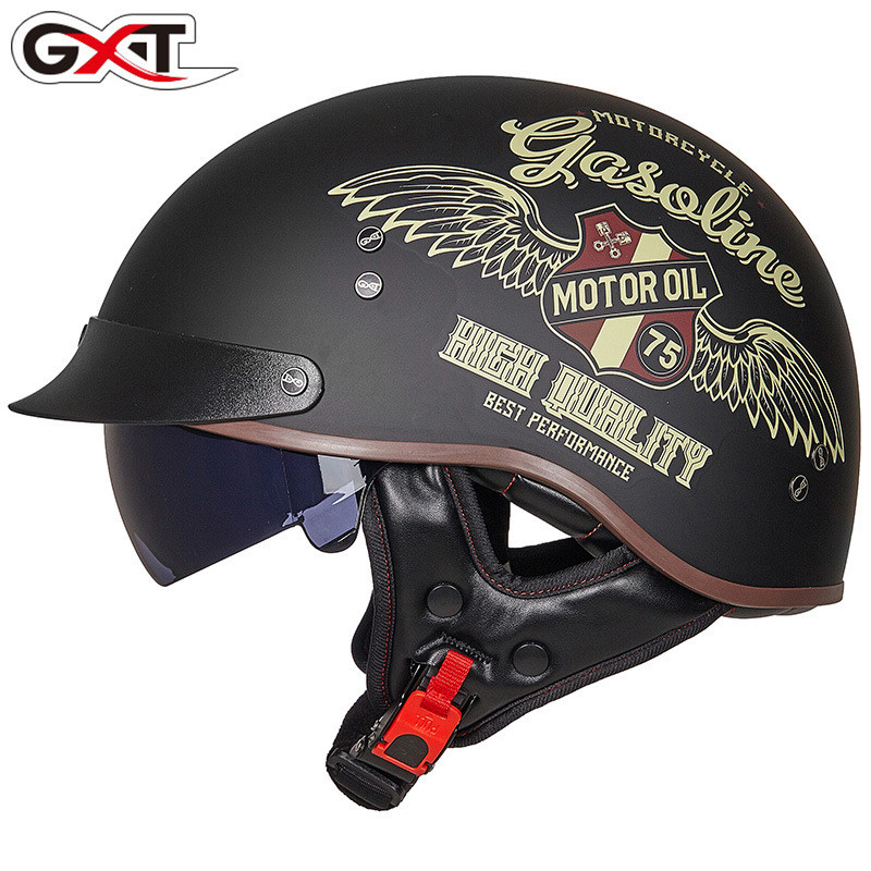 Helm Retro Sepeda Motor Listrik GXT Setengah Pria Wanita Kepala Pangeran Abu-abu Helm Skuter Musim P