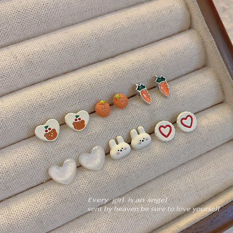 Set Jarum Perak 925 Anting Kelinci untuk Wanita 2024 Anting Tindik Telinga Anak-anak Lucu Baru Antin