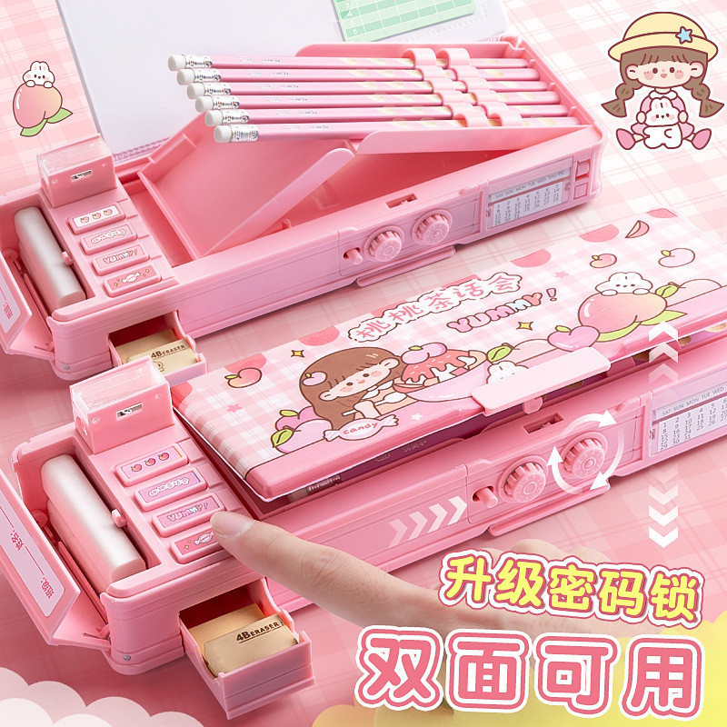 

Tempat Pensil Anak Multi-functional stationery box girls, password lock for elementary school students, children, boys, double-layer large Import