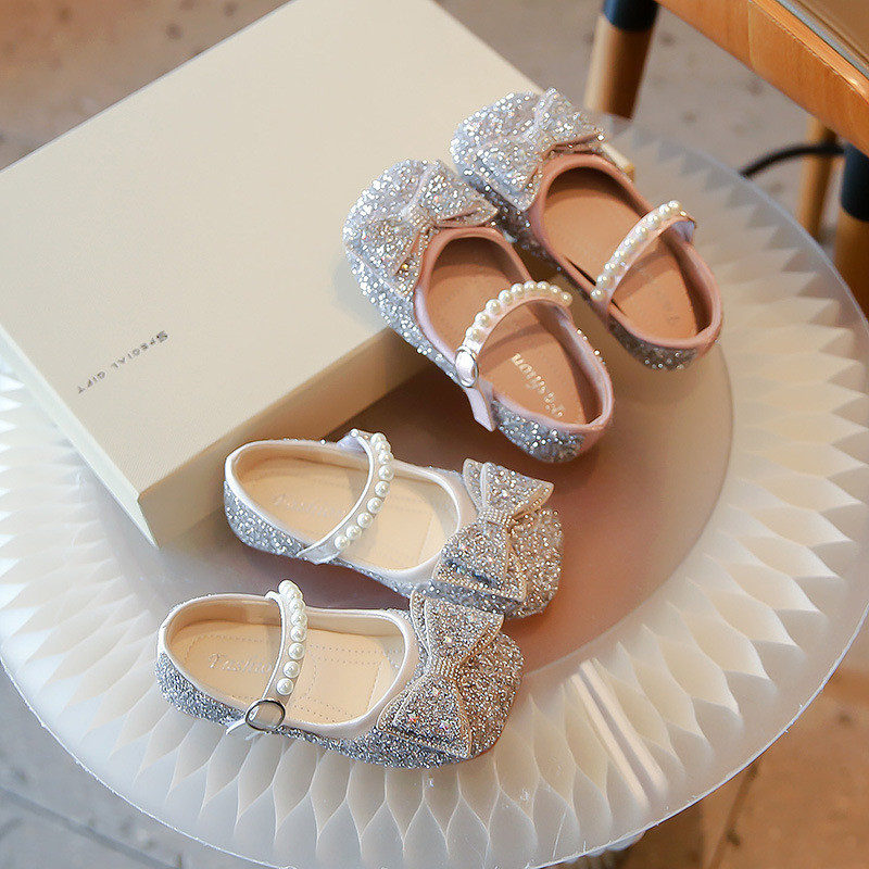 

2024 Spring and Autumn New Children's Crystal Cute Bow Fashion Single Girl's Princess Shoes