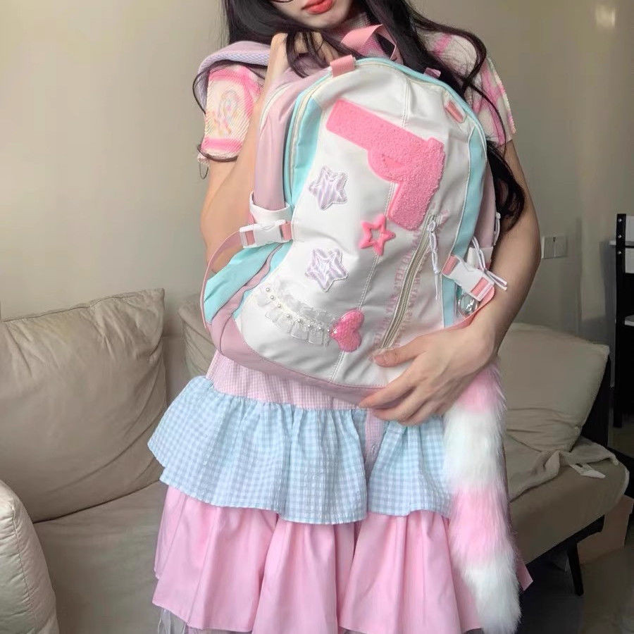 Ready Asli buatan sendiri milennial hot girls bag pink pistol pistol foxtail niche niche tas ransel 