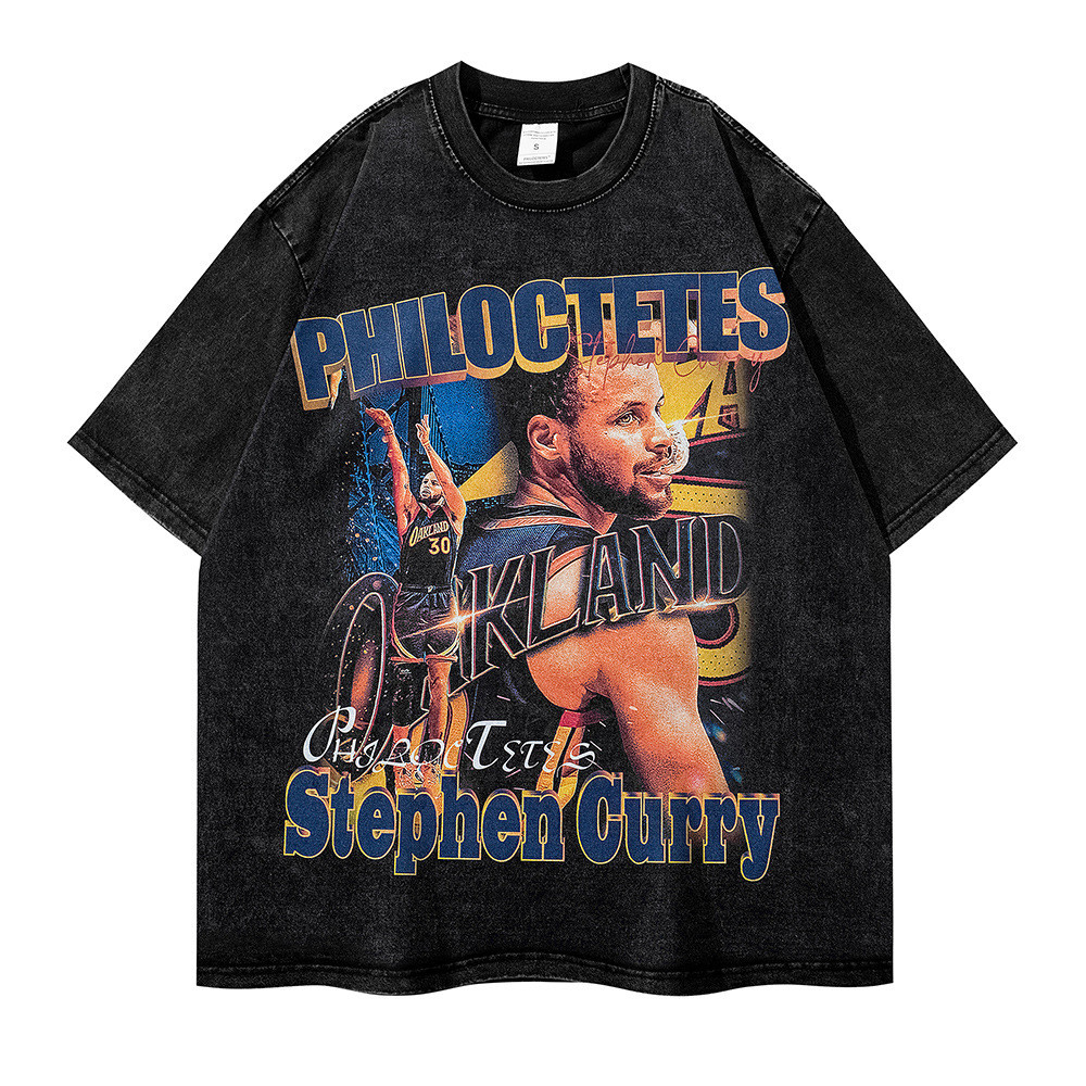 Golden State Warriors Curry Short Sleef Round Neck Washed T-shirt Men's Printed Direct Spray Loose S