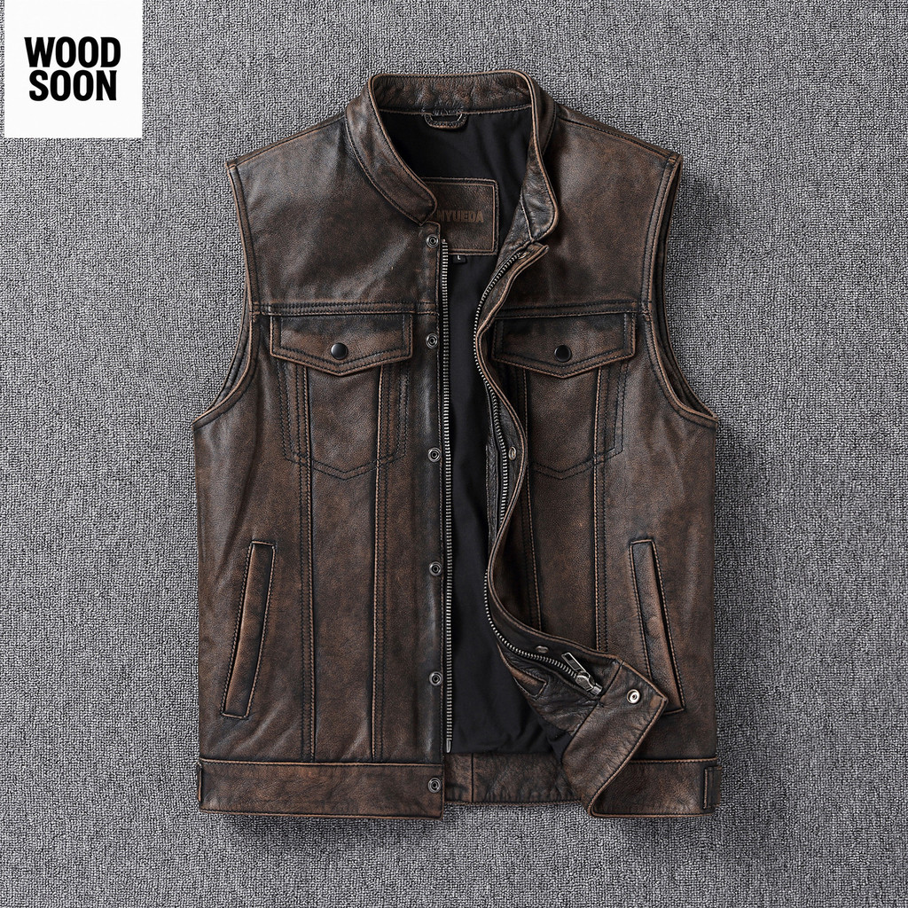 Sapi Lapisan Atas Vintage Sons of Anarchy Jaket Asli Pria Rompi Berkendara Motor Kulit Murni