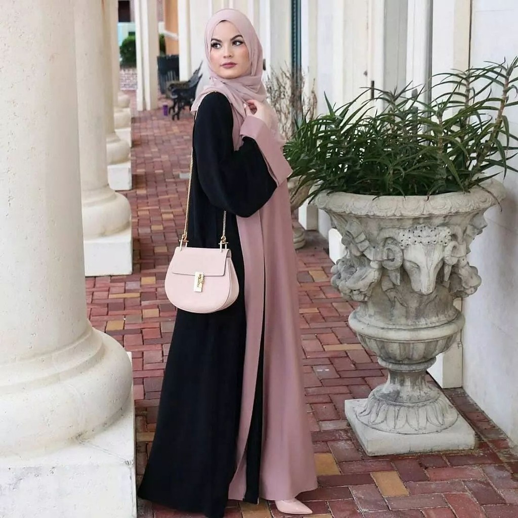 Muslim Fashionable Abaya cardigan patchwork palsu dua potong pakaian set