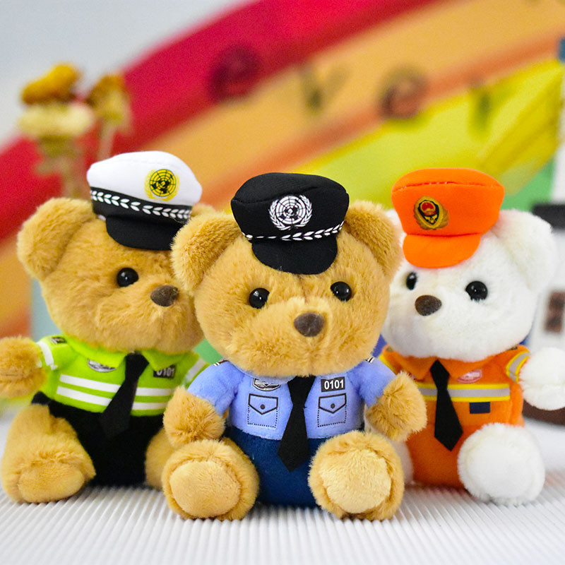 Boneka Gantungan Kunci Boneka Plush Beruang Lalu Lintas Mainan Kecil Pesona Tas Polisi Pemadam Kebak