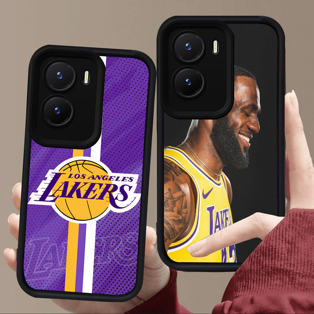 E68 N-B-A Lakers Casing untuk Silikon Hitam VIVO Y35 IQOO Z9X Y56 Z9 Y22s Y75 Y15a Y15s Y55 Y01 Y01A