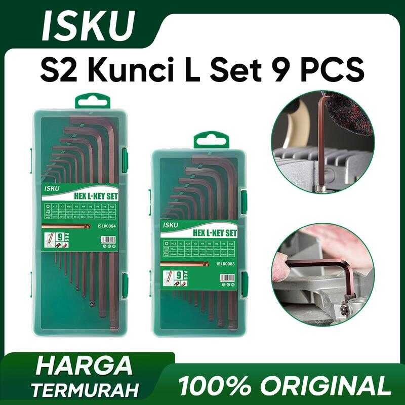 

ISKU Ballpoint Panjang 9 PCS ( 1.5 - 10 MM ) Bahan S2 Tidak berkarat Kunci L Set panjang