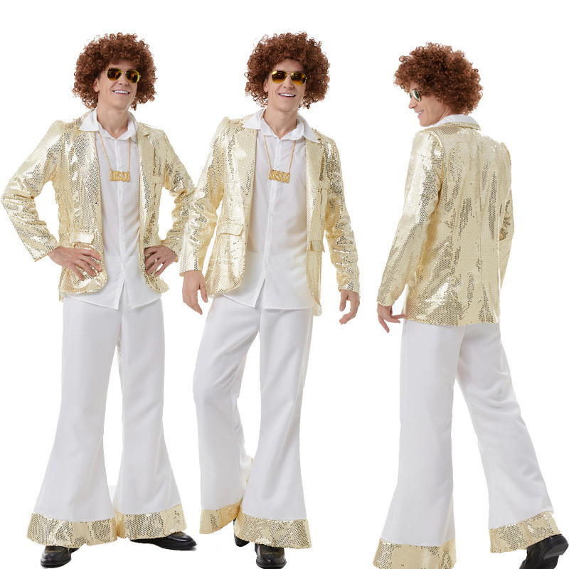 Baju Dance Hip Hop Halloween 70-an Hip-Hop Rock Disco COS untuk Pria Dewasa Kostum Pertunjukan Pangg