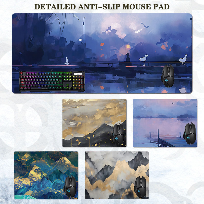 Ink painting style aesthetic bantalan mouse pad karet besar aesthetic anime Desain keren lebar gamin