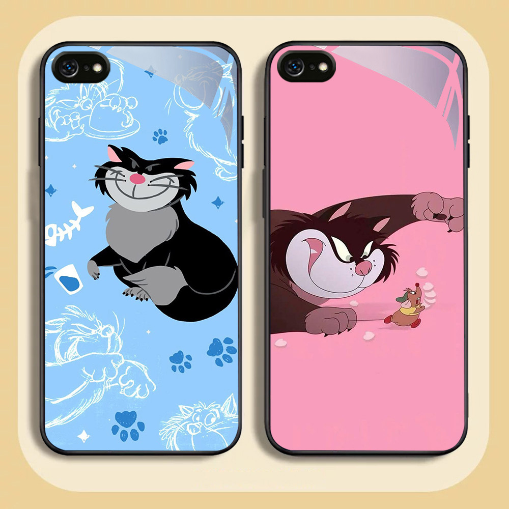 NC-33 Gato Lucifer Kaca Glass Case untuk iPhone 6 6S 7 8 Plus SE X XS XR Max