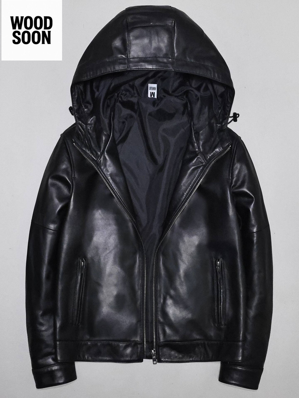 Kulit Domba Lapisan Atas Lembut untuk Pria Slim Fit Pendek Berkerudung Bisnis Santai Jaket Sederhana