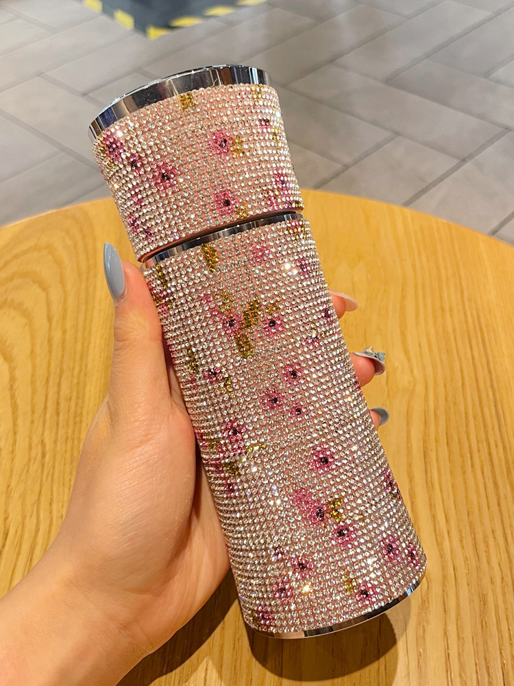 

Silver 999 pure silver insulated cup for women with high beauty and tea separation, portable high-end rhinestone water