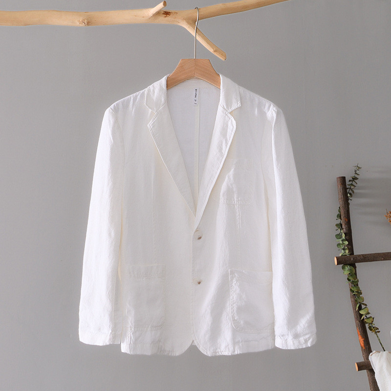 Setelan Jas Pria  L948 Spring flat collar handsome little suit for men casual loose literature cotto