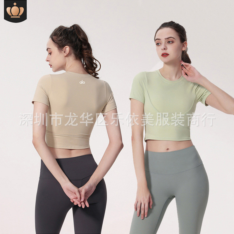 Kaos wanita  Pakaian yoga baru Alo Yoga untuk wanita di semi dan musim panas, baju lengan pendek, ol