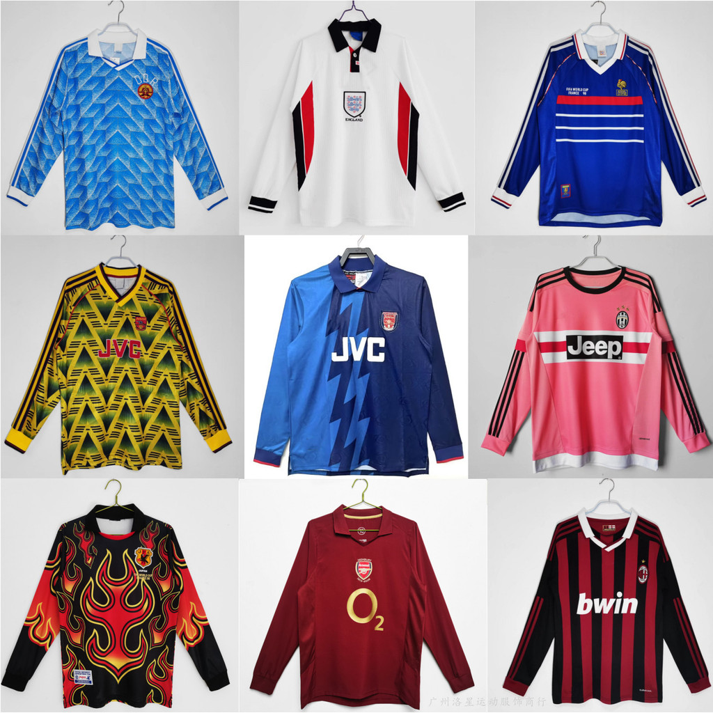 Jersey klasik dengan lengan panjang Juventus AC Milan England Portugal Japan national club football 